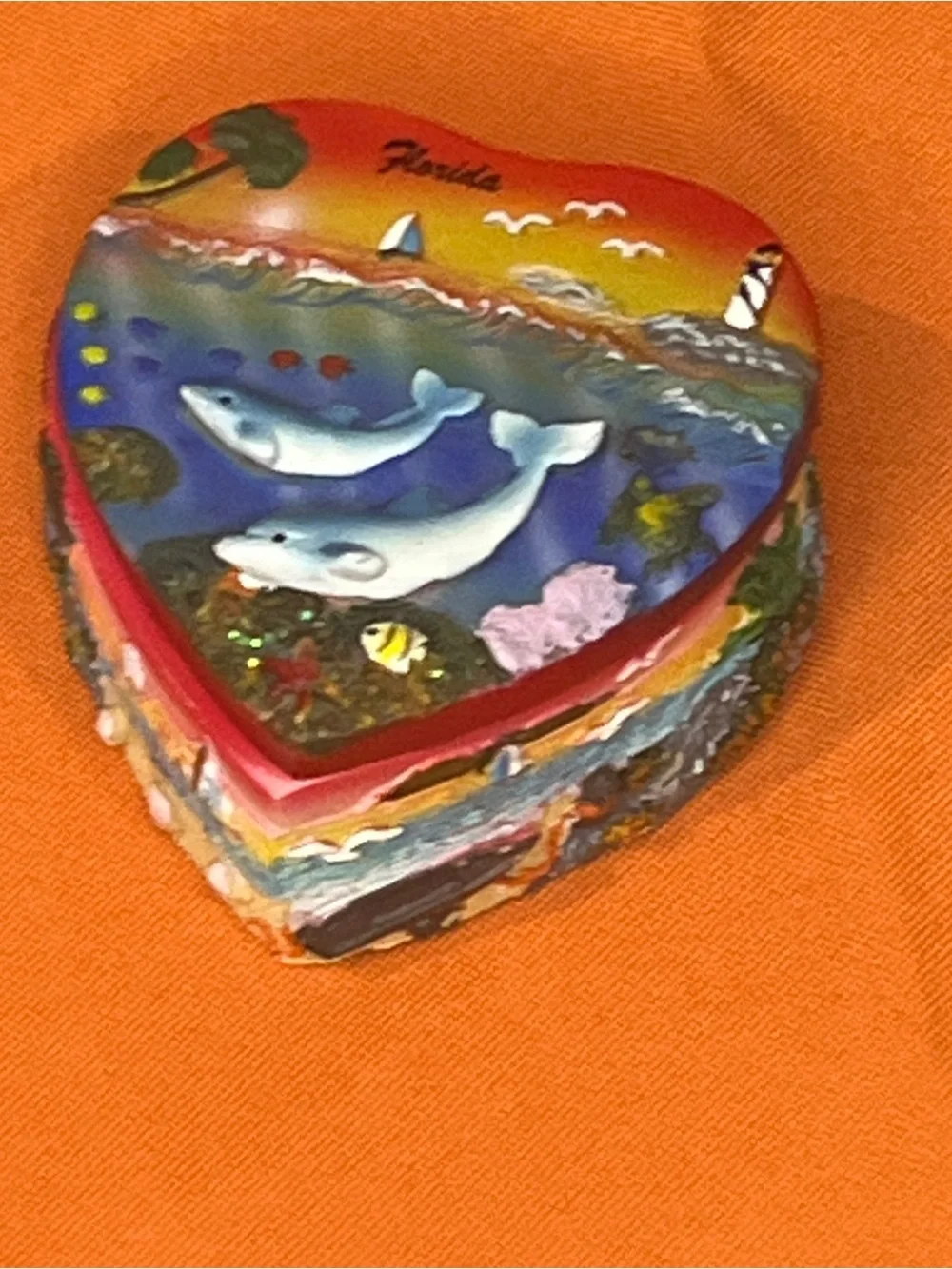 Florida Heart Shaped Trinket Box with Dolphins